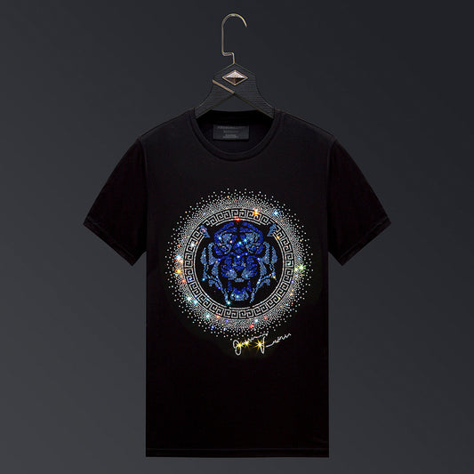 Camiseta Tigre Strass Talla Grande Hombre Manga Corta Algodón Verano