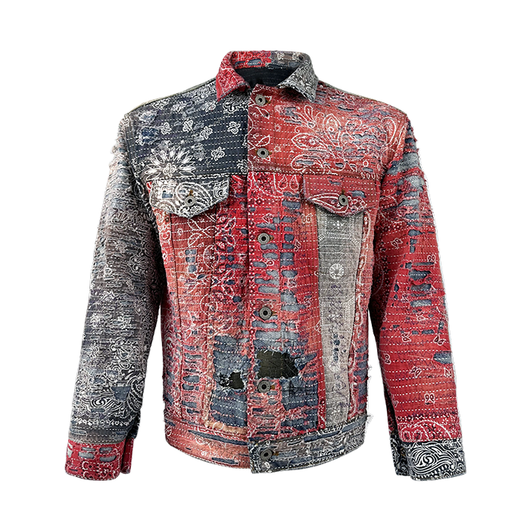 Chaqueta Denim Roja con Estampado Flor de Cajú - Image 3