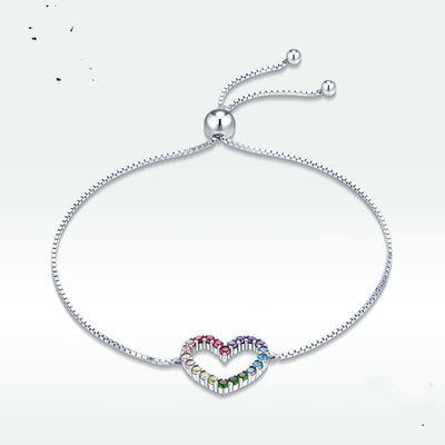 Pulsera de Corazón Plata Esterlina Arcoíris Ajustable - Joya del Amor - Image 4