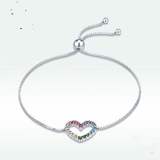 Pulsera de Corazón Plata Esterlina Arcoíris Ajustable - Joya del Amor - Image 4