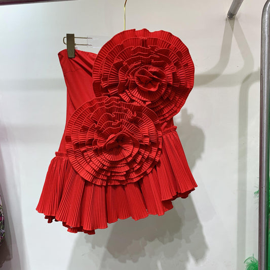 Blusa sin Mangas con Flores 3D - Escote Tubo Elegante