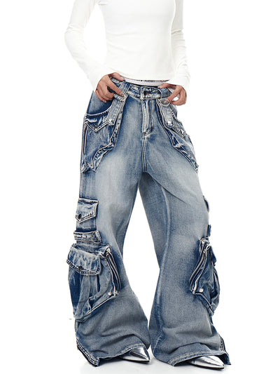 Pantalón de Trabajo Denim Retro con Múltiples Bolsillos - Image 10