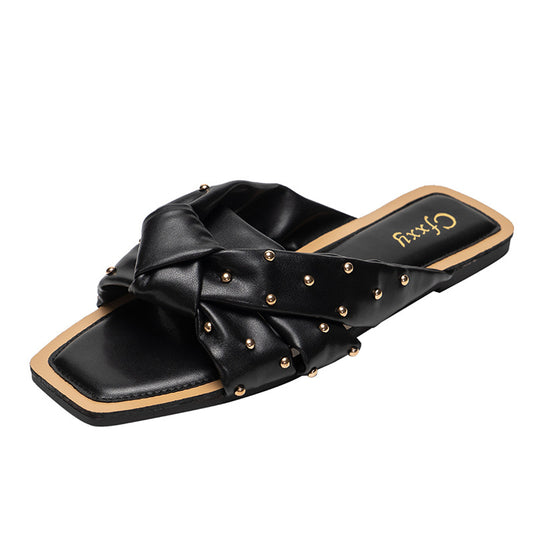 Sandalias Tejidas con Remaches - Cómodas Pantuflas Planas para Mujer - Image 2