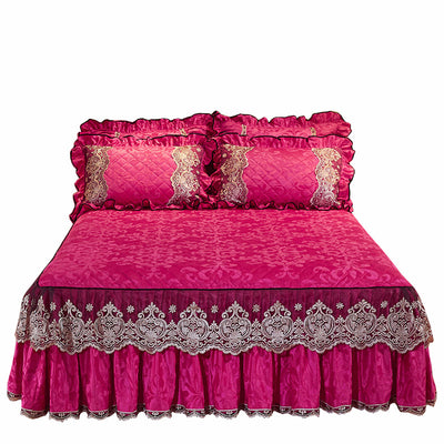 Falda de Cama Acolchada Terciopelo Estilo Coreano Color Sólido - Image 5