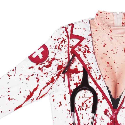 Vestido Largo Zombie Enfermera Halloween Ajustado Cuello Redondo - Image 9