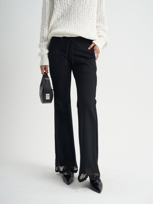 Pantalón Negro Cintura Alta con Cordón de Encaje para Mujer - Image 11