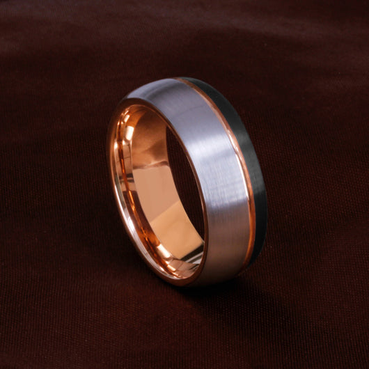 Anillo de Tungsteno y Oro para Hombre - Diseño Rasa Oro Rosa - Image 3