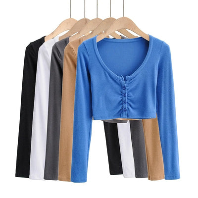Sudadera Corta Cuello Redondo Manga Larga para Mujer - Estilo Otoño - Image 3
