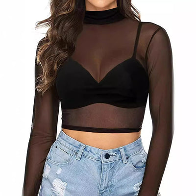 Blusa Mesh Ajustada Transparente de Manga Larga para Mujer - Image 4