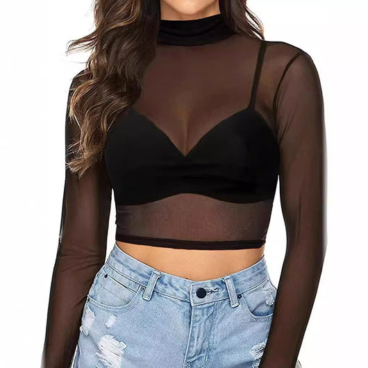 Blusa Mesh Ajustada Transparente de Manga Larga para Mujer - Image 4