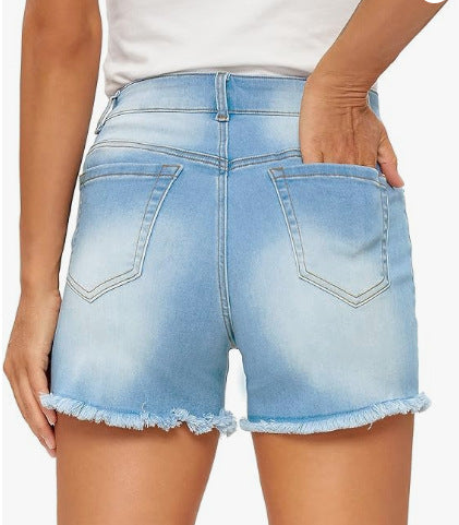 Shorts Denim Talle Alto Ajustado con Flecos - Versátil para Mujer - Image 12