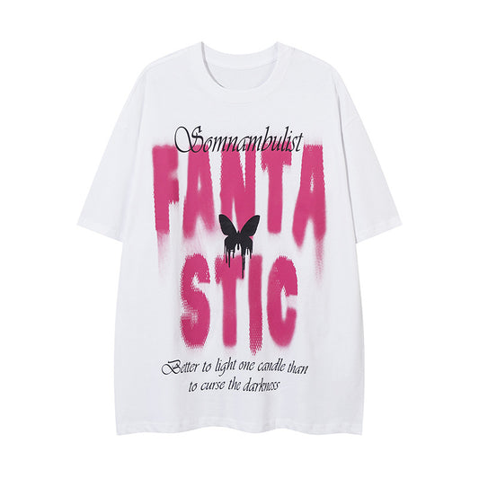 Playera Holgada Mariposas y Letras para Hombre - Comodidad de Verano