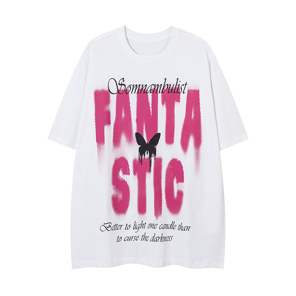 Playera Holgada Mariposas y Letras para Hombre - Comodidad de Verano