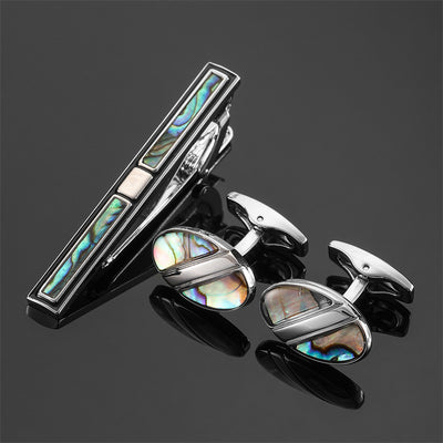 Juego de Clips de Corbata y Gemelos con Cristales Negros y Patrón Floral Esmaltado en Oro y Plata - Image 23