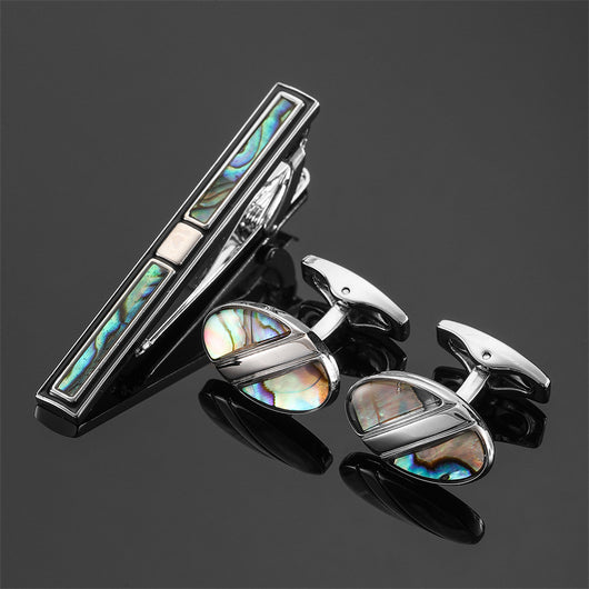 Juego de Clips de Corbata y Gemelos con Cristales Negros y Patrón Floral Esmaltado en Oro y Plata - Image 23