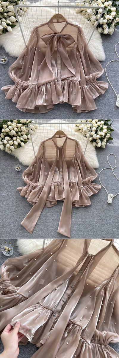 Blusa Elegante con Mangas Acampanadas y Detalle de Moño en Perlas - Image 18