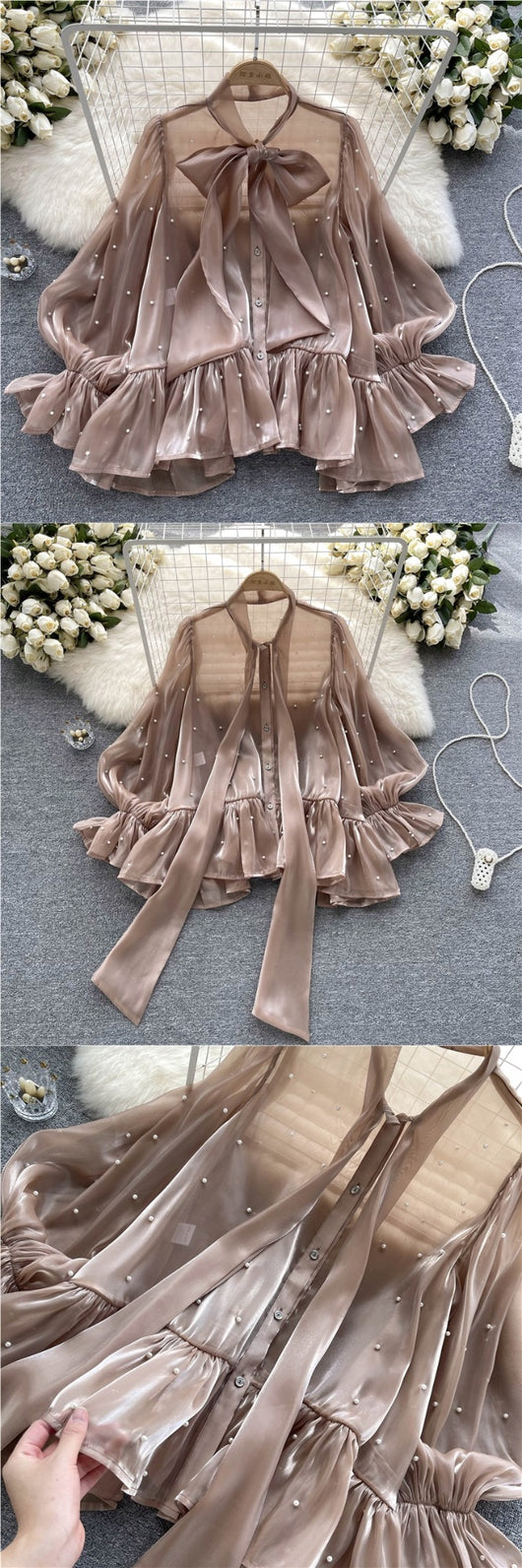 Blusa Elegante con Mangas Acampanadas y Detalle de Moño en Perlas - Image 18