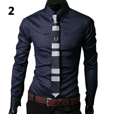 Camisa de Negocios a Cuadros Oscuros de Manga Larga - Image 11
