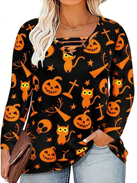 Playera Halloween Talla Grande Manga Larga Cuello Redondo con Estampado Digital - Image 6