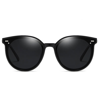 Transparent gray round frame polarized sunglasses with black-gray lenses on a white background. - Image 7