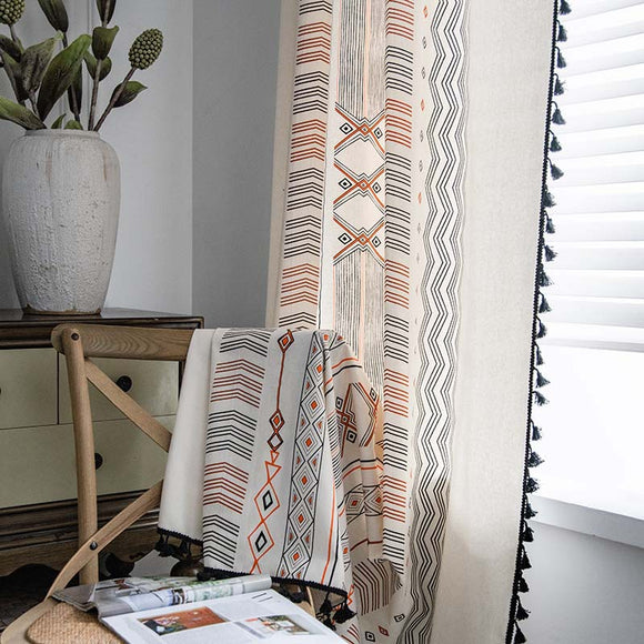 Tela para Cortina Estilo Boho en Algodón y Lino - Diseño Impreso sin Perforaciones