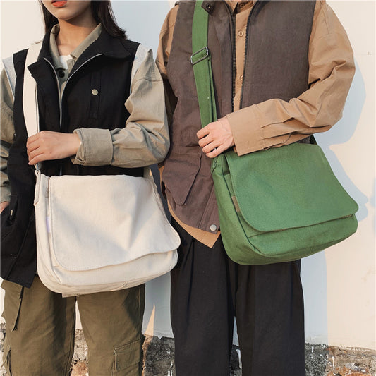 Bolsa Mensajero Minimalista de Lona Japonesa - Mochila un Hombro Estilo Coreano
