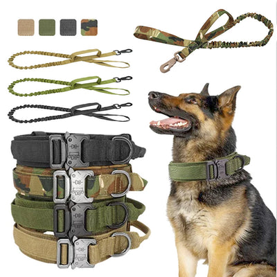 Collar y Correa Táctica Ajustable para Perros - Nylon Militar Resistente