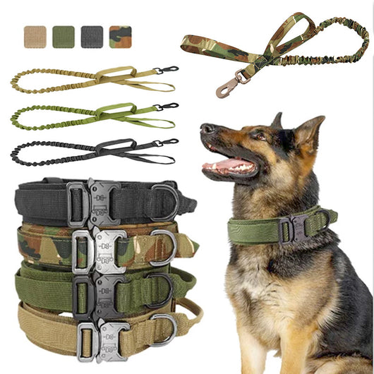Collar y Correa Táctica Ajustable para Perros - Nylon Militar Resistente