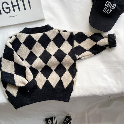 Suéter Infantil Estilo Coreano con Patrón Rombo Holgado - Image 14