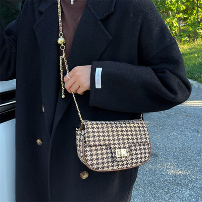 Bolso Mensajero Cuadros Lana Coreano Elegante