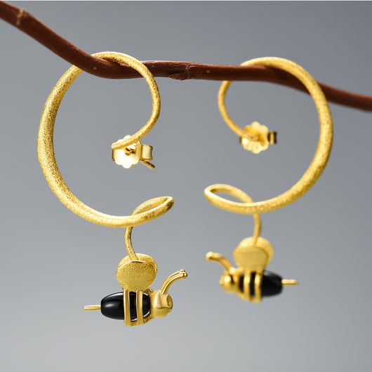 Aretes de Plata Esterlina con Diseño Geométrico de Abeja - Image 10