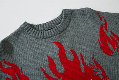 Suéter Suelto Hip Hop Street Flame con Jacquard - Image 6