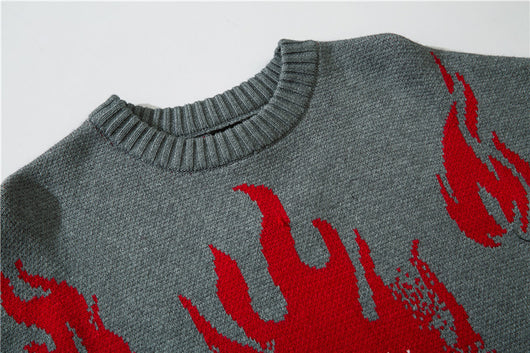 Suéter Suelto Hip Hop Street Flame con Jacquard - Image 6