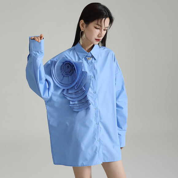 Blusa Larga con Falda Integrada - Diseño Floral 3D con Pliegues