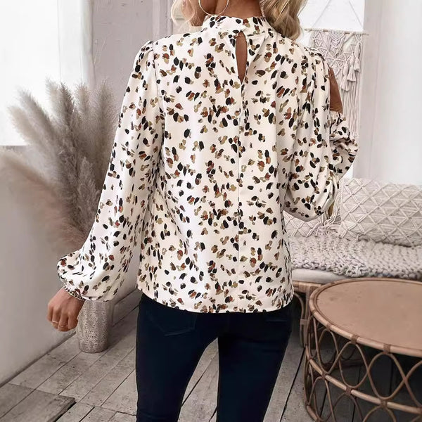 Blusa Estampada Cuello Mao Manga Larga Coordinable para Mujer