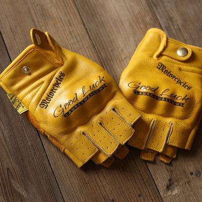 Guantes de Motocicleta Cuero Vacuno Amarillo Dedos Libres - Image 2