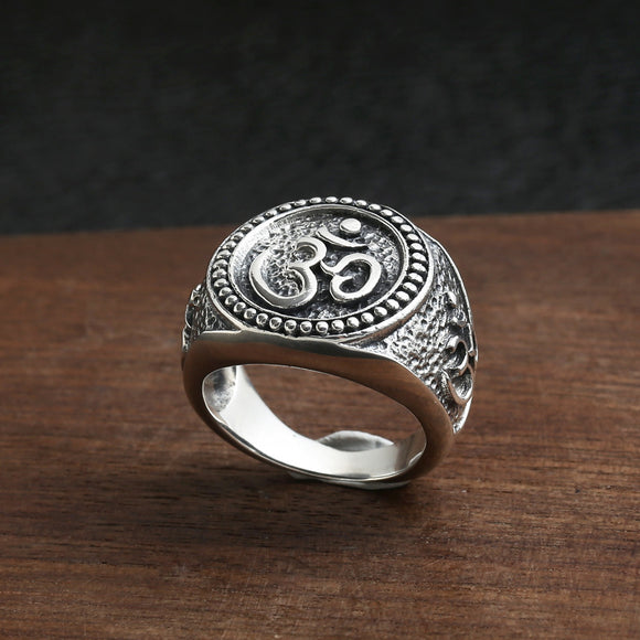 Anillo de Plata Esterlina S925 Vintage con Sánscrito Antiguo