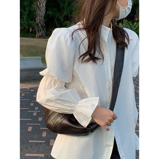 Blusa Blanca Oversize con Mangas Voluminosas - Diseño Versátil