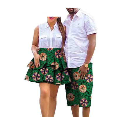 Conjunto de Pareja Estampado Africano en Algodón - Falda para Ella y Shorts para Él - Image 15