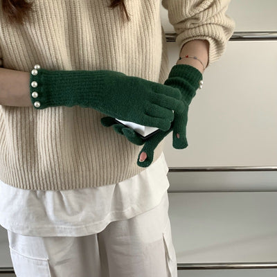 Guantes Tejidos Cálidos con Perlas en Colores Sólidos - Image 14