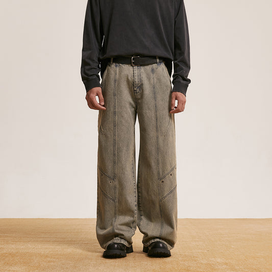 Pantalones Vaqueros Retro Lavados Baggy Straight para Hombre y Mujer