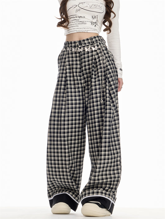 Pantalón Cuadros Mujer Cintura Alta Recto Holgado - Image 13