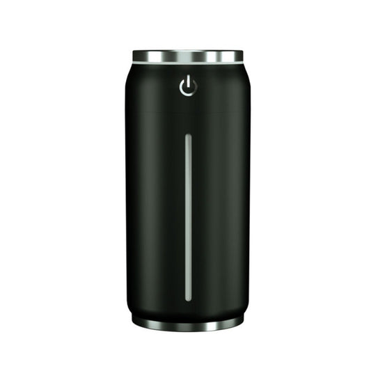Black mini USB car humidifier shaped like a soda can, with a silver top and power button, and a white water level indicator. - Image 15