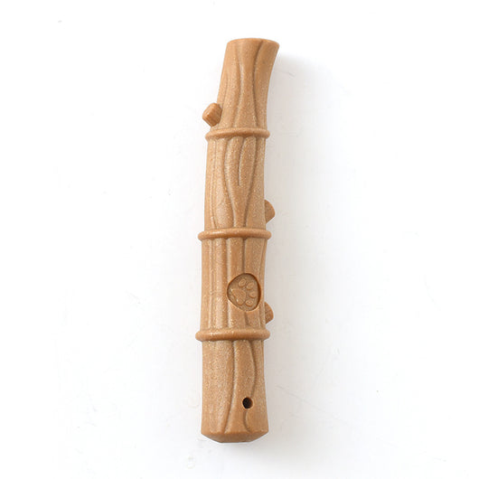 Brown bone-shaped dog chew toy with a paw print detail and small hole, designed for small dogs. - Image 11