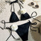 Bikini Dividido con Encaje Floral 3D y Cordón Ajustable