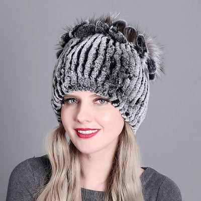 Gorro Tejido de Piel de Conejo Rex para Mujer - Image 37