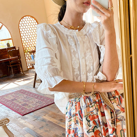 Camisa Blanca de Diseño Francés para Mujer