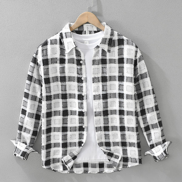 Camisa de Cuadros Japonesa Manga Larga para Hombre