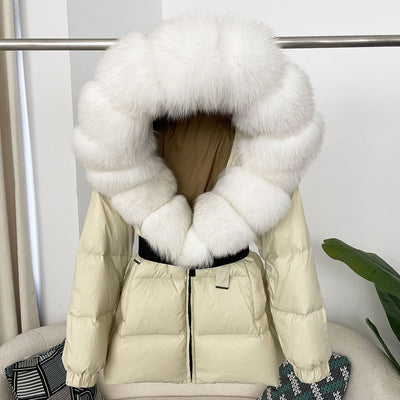 Abrigo de Plumas de Pato Blanco con Cuello de Pelaje de Zorro Oversized - Image 12