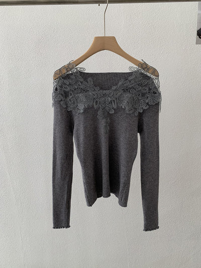 Suéter Tejido con Encaje Calado y Cuello en V para Mujer - Colección Otoño Invierno - Image 7